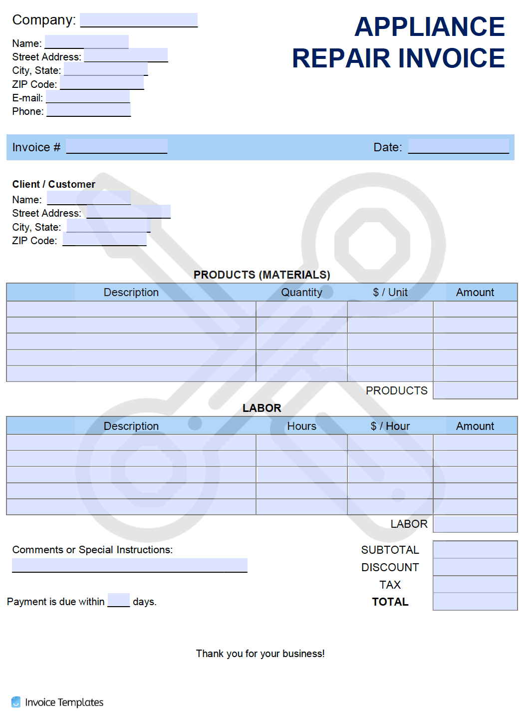 Garage Door Repair Invoice Template | Dandk Organizer