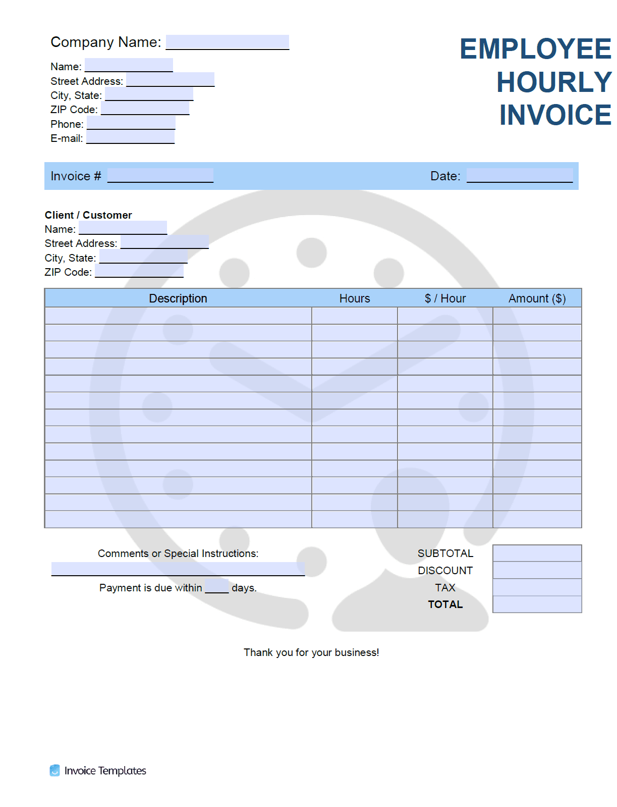 Hourly Rate (/hr) Invoice Template PDF WORD EXCEL