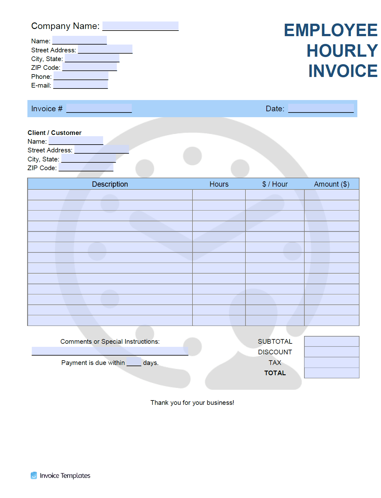 Hourly Rate ($/hr) Invoice Template | PDF | WORD | EXCEL