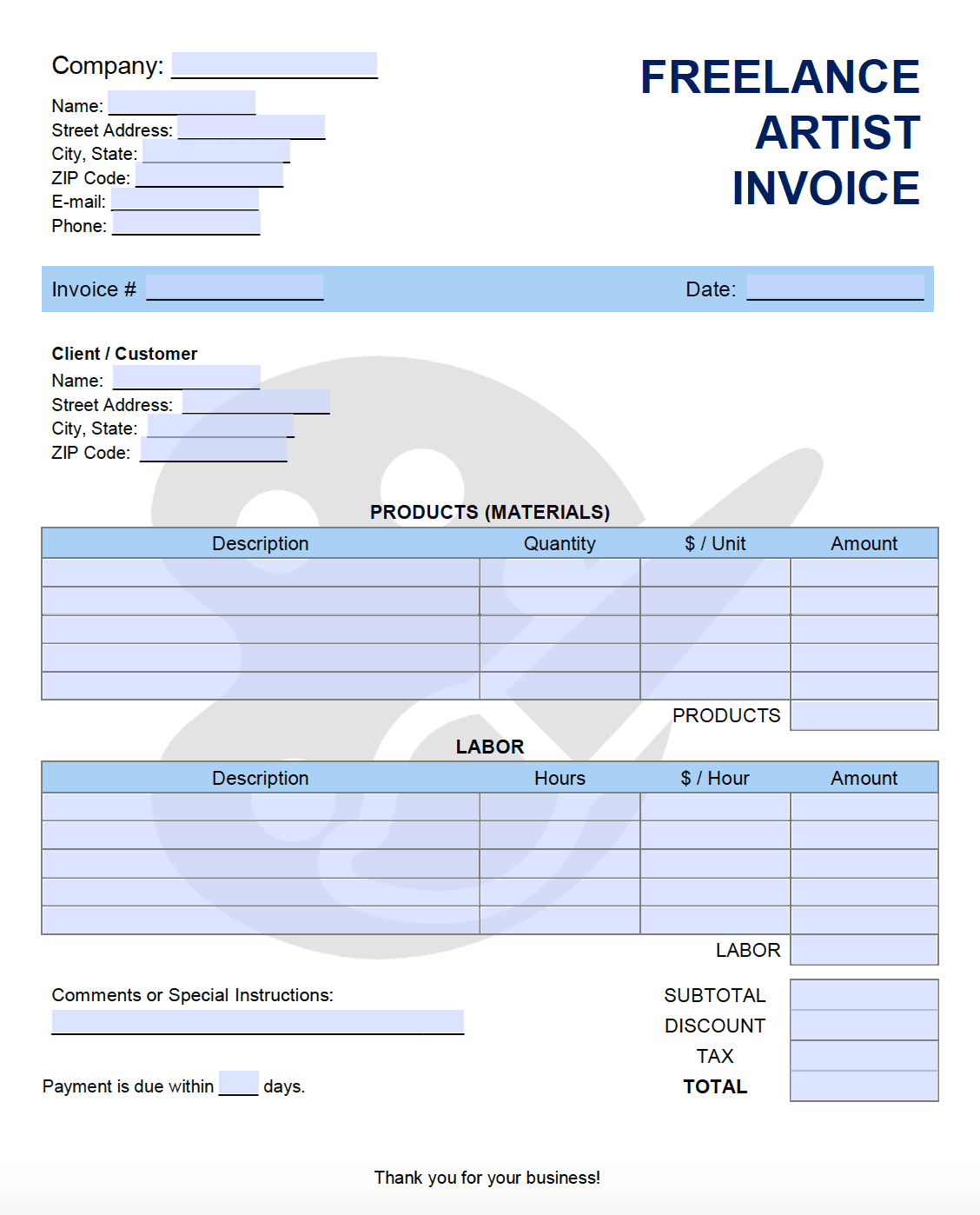 Artist Invoice Template PDF WORD EXCEL