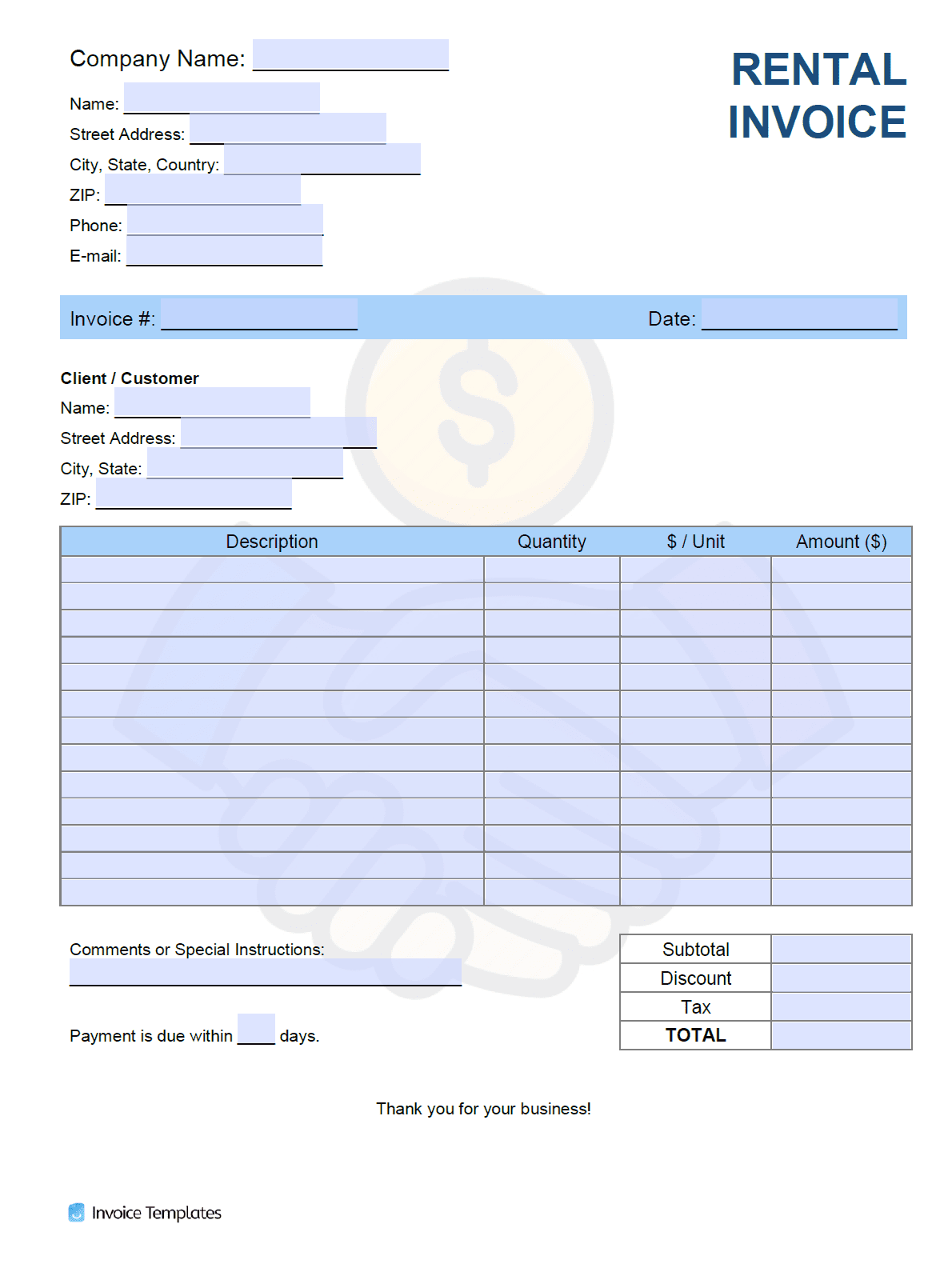 Rental Invoice Template Word - Invoice