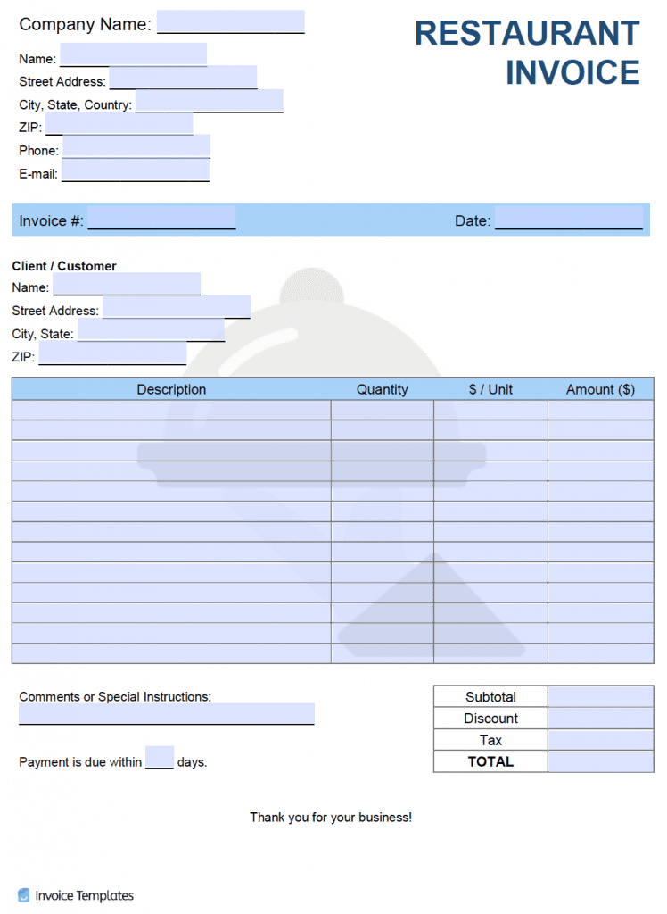 Free Restaurant Invoice Template | PDF | WORD | EXCEL