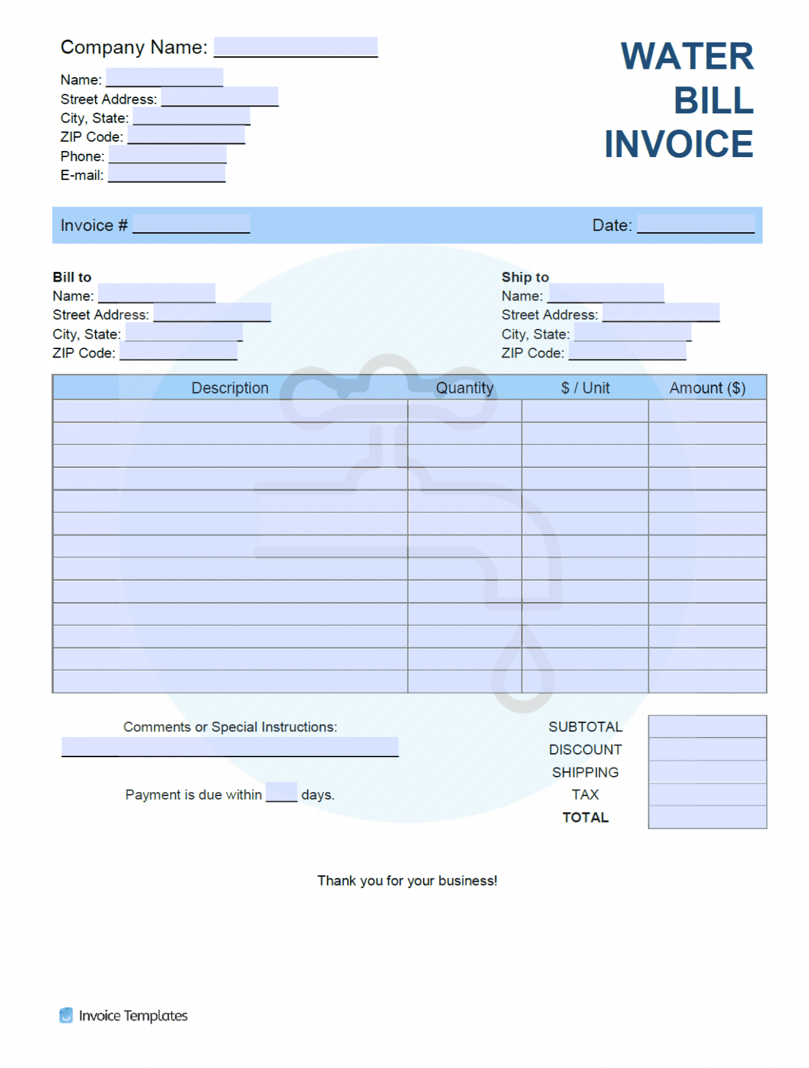 Billing Invoice Template PDF WORD EXCEL
