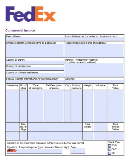 Free FedEx Commercial Invoice Template PDF WORD EXCEL