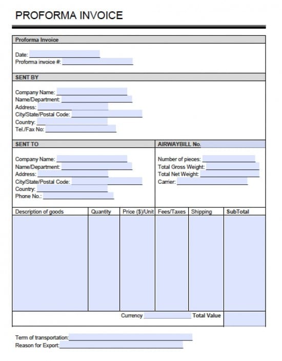 Free ProForma Invoice Template PDF WORD EXCEL