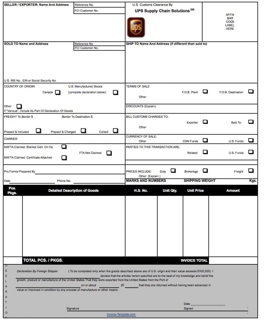 Commercial (International) Invoice Templates PDF WORD EXCEL