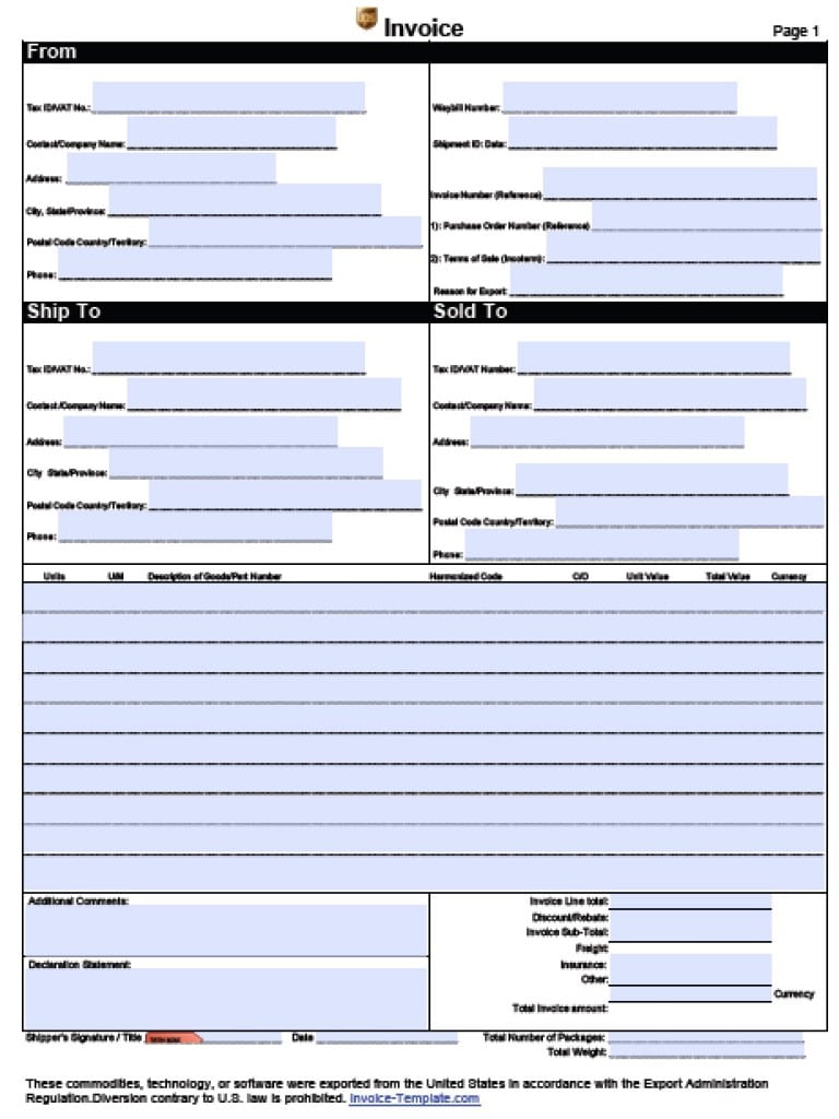 Free UPS Commercial Invoice Template PDF WORD EXCEL